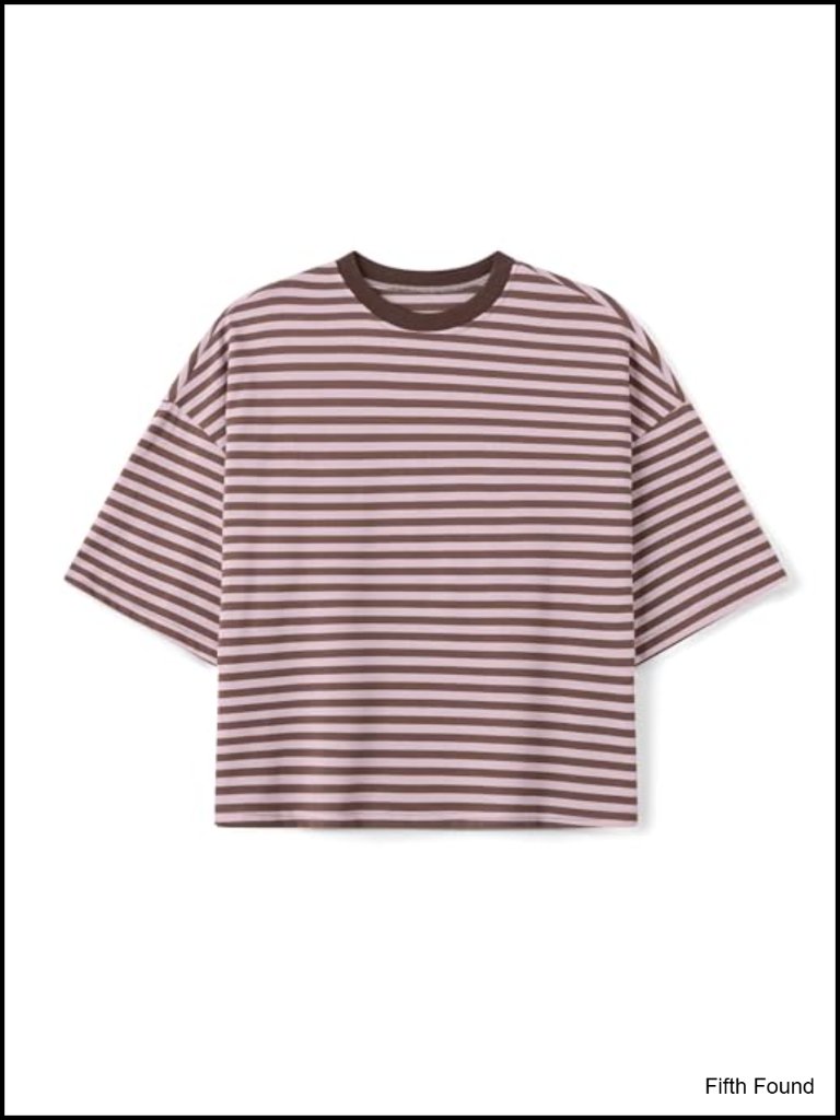 Oversized Striped Cropped Tee Short Sleeve Drop Shoulder Y2k Summer Top